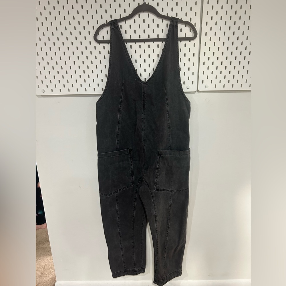 We The Free High Roller Washed Black Denim Overalls Jumpsuit